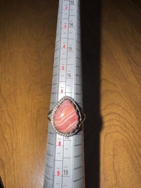 Solid Sterling Silver 925 Rhodochrosite Teardrop Ring